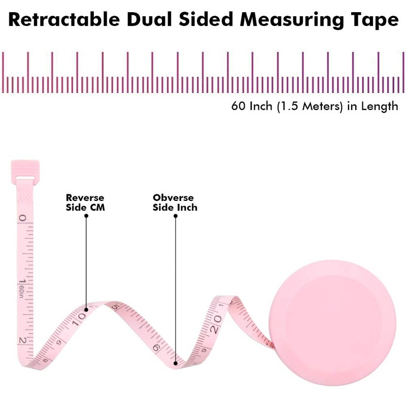 Edtape 2PCS Measuring Tape for Body,Soft Tape Measure for Body Sewing Fabric Tailor Cloth Craft Measurementï¼Œ60 Inch/1.5M Retractable Dual Sided Measure Tape Set (Pink) - Image 2